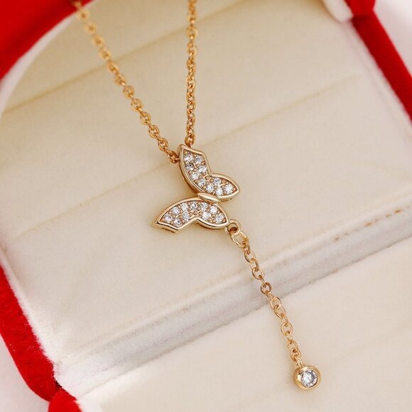 🎀 New Popular Butterfly Necklace for Women 18K Gold Plated CZ, HA4603 - Picture 1 of 6